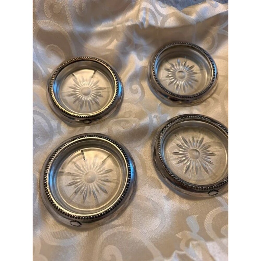 Vintage W. S. Blackinton Silverplate & Crystal Starburst Coasters - Set of 4